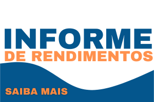 arte nas cores azul, laranja e branco com texto "Informe de rendimentos, saiba mais"